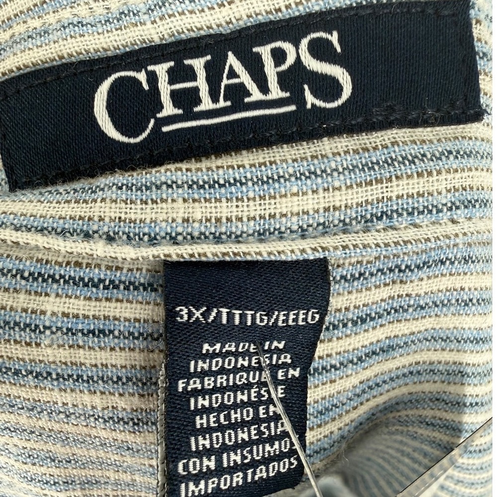 NWT Chaps Womens Cobble Ave Blue White Striped Linen Cotton Henley Shirt Size 3X - Picture 3 of 15